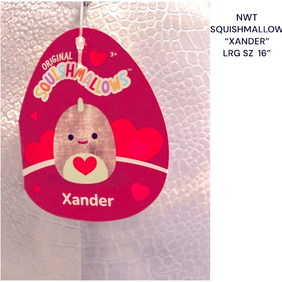 NWT SQUISHMALLOW “XANDER THE DINOSAUR ” LRG SZ-16”VALENTINES DAY EDITION RETIRED - Picture 4 of 10